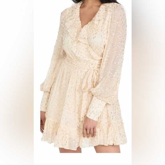 Zimmermann Cream Metallic Dot Long-Sleeve Mini Dress - Picture 2 of 16